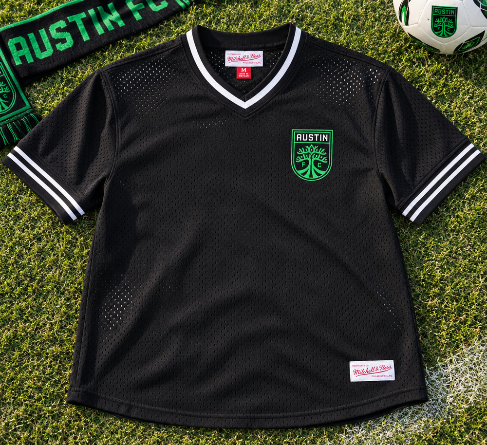 Austin FC Mitchell & Ness Mesh V-Neck Jersey Shirt Black Medium MLS Soccer NWOT